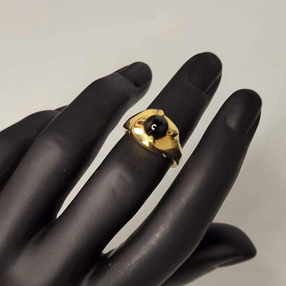 Size 7, Gold Plated and Onyx Ring